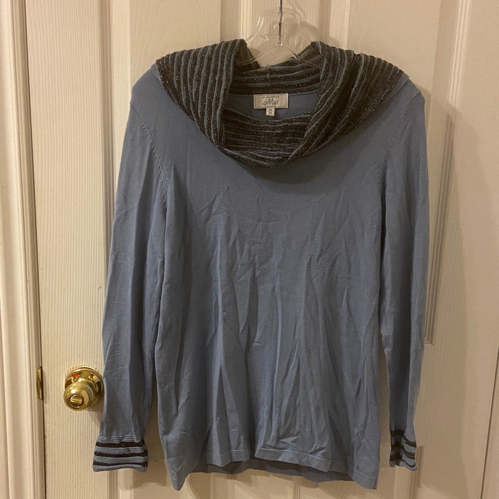 Chico's Light Blue and Gray Cowl Neck Sweater